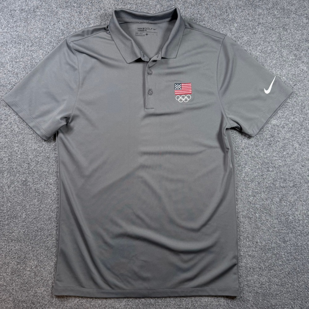 Nike Team USA Olympic Dri-FIT Golf Polo Shirt Mens Small Gray 725518-021